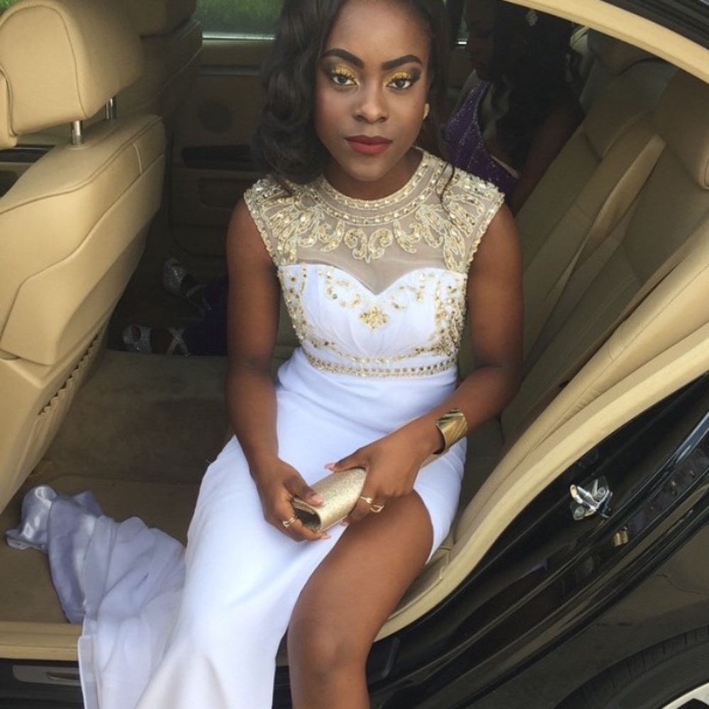 WHITE STUDDED PROM DRESS